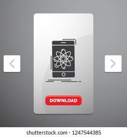data, information, mobile, research, science Glyph Icon in Carousal Pagination Slider Design and Red Download Button