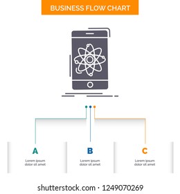 data, information, mobile, research, science Business Flow Chart Design with 3 Steps. Glyph Icon For Presentation Background Template Place for text.