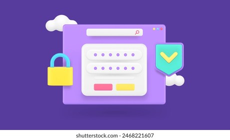 Data information security personal account password access cyber protect 3d icon realistic vector illustration. Internet safety authentication secure browser individuality identification firewall safe