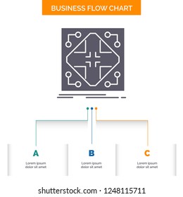 Data, infrastructure, network, matrix, grid Business Flow Chart Design with 3 Steps. Glyph Icon For Presentation Background Template Place for text.