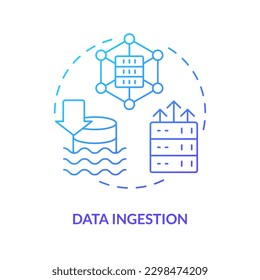 Icono de concepto de gradiente azul de ingestión de datos. Transporte de información. Concepto clave lago de datos abstracto idea ilustración de línea delgada. Dibujo de contorno aislado. Se usa una fuente Myriad Pro-Bold