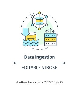 Data ingestion concept icon. Information transportation. Data lake key concept abstract idea thin line illustration. Isolated outline drawing. Editable stroke. Arial, Myriad Pro-Bold fonts used