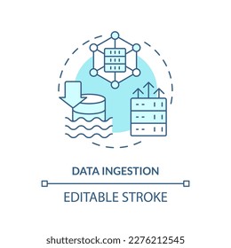 Data ingestion turquoise concept icon. Information transportation. Data lake abstract idea thin line illustration. Isolated outline drawing. Editable stroke. Arial, Myriad Pro-Bold fonts used