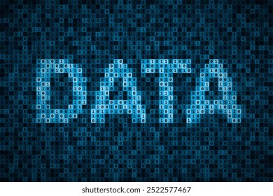 Inscripción de DATOS sobre código binario hecha de 0 y 1 símbolos. Concepto de datos representados por sistema de números binarios, seguridad de la información y seguridad de la base de datos, ciberseguridad