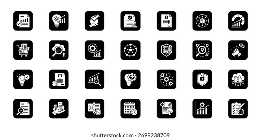 Data and insights   Cohesive set of minimalist vector icons representing key ideas with visual clarity