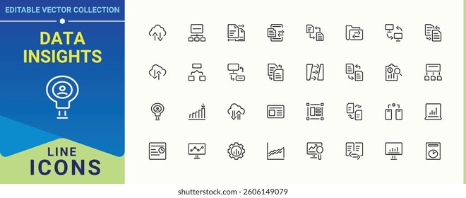 Data Insights linear icon. Related to management, analytics, research, analysis, data, information and more. Data Analytics icon set. Set of line pictogram. Editable stroke vector art.