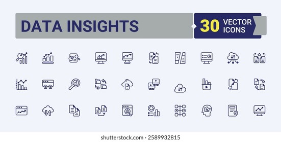Data Insights modern icon. It contains symbols to statistics, performance, analytics, info, structure, processing and more. Line symbol. Vector line and solid icons.