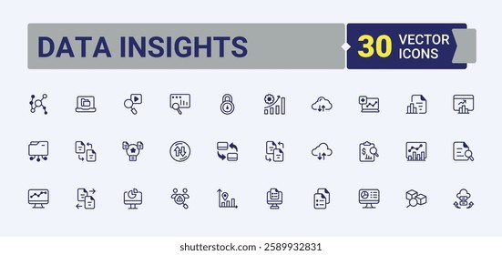 Data Insights modern icon. It contains symbols to statistics, performance, analytics, info, structure, processing and more. Line symbol. Vector line and solid icons.
