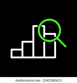 Data inspection, trend analysis vector icon in line style design for website, app, UI, isolated on black background. Editable stroke. EPS 10 vector illustration.