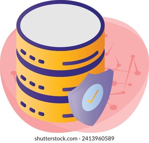 Data Insurance isometric Concept, db security Vector Icon Design, Big data Symbol, Business intelligence Sign,Web hosting and Data Center Stock Illustration