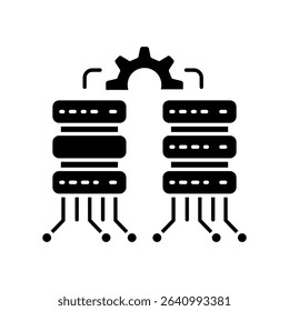 data integration black glyph icon. Vector isolated element. Editable stroke.
