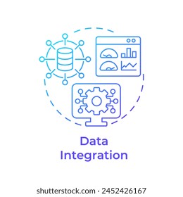 Icono de concepto de degradado azul de integración de datos. Análisis de rendimiento, mejora de la productividad. Ilustración de línea de forma redonda. Abstractas idea. Diseño gráfico. Fácil de usar en infografía, artículo