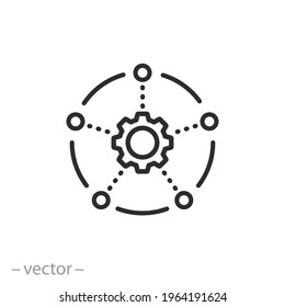 data integration icon, framework or technology development, software or api, thin line symbol on white background - editable stroke vector illustration eps10