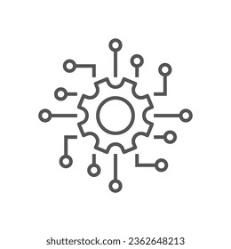 Icono de integración de datos, desarrollo de marco o tecnología, software o api. Símbolo de línea delgada sobre fondo blanco. Trazo editable. EPS 10