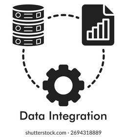 Ícone de Integração de Dados em Estilo Sólido. Ilustração de Vetor para Conceito de Mesclagem de Banco de Dados e Conexão com a Nuvem