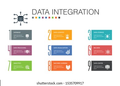 Data integration Infographic 10 option line concept.database, data scientist, Analytics, Machine Learning simple icons