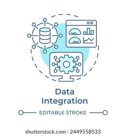 Data integration soft blue concept icon. Performance analysis, productivity enhance. Round shape line illustration. Abstract idea. Graphic design. Easy to use in infographic, article