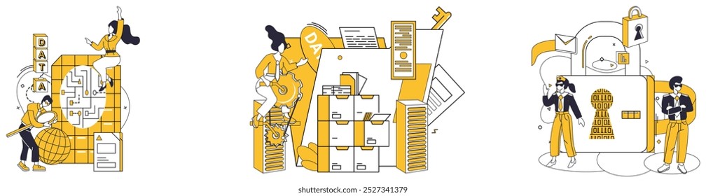 Data integration vector illustration. Combine data, alchemy, transforms isolated facts into cohesive narrative Combination, fusion, creates mosaic insights within realm information