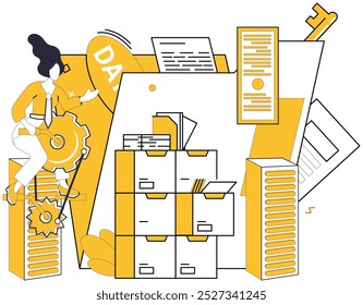 Data integration vector illustration. Information, connective tissue, binds disparate threads integrated data Database, reservoir, stores collective wisdom born from data integration