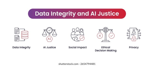 Integridade de dados e AI Justice Vetor Icon Set - Integridade de dados, AI Justice, Impacto social