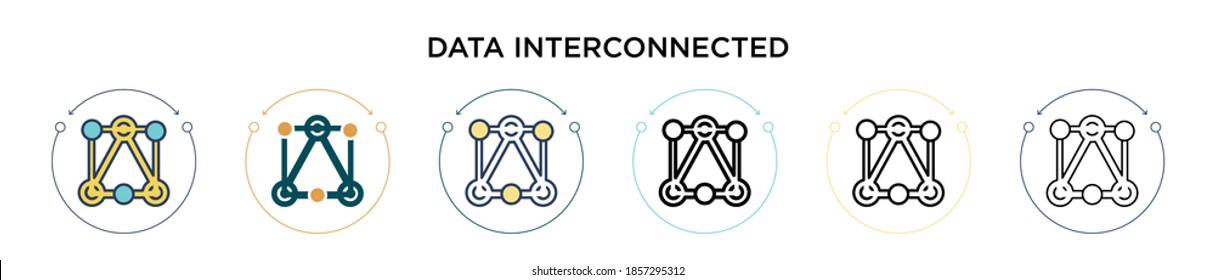 Data interconnected icon in filled, thin line, outline and stroke style. Vector illustration of two colored and black data interconnected vector icons designs can be used for mobile, ui, web