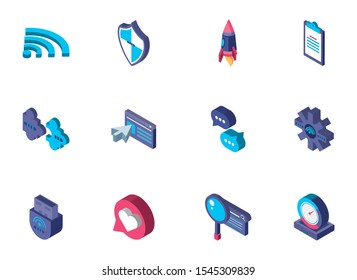 data internet technology isometric icons set vector illustration