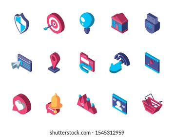 data internet technology isometric icons set vector illustration