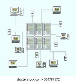 Data isometric set with data center and network elements vector illustration