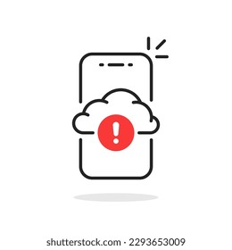 icono de problema de datos o error en la nube con teléfono de línea delgada. simple tendencia moderna desconexión gráfica logotipo diseño elemento web aislado en fondo blanco. concepto de comunicación interrumpida con la base de datos