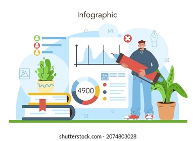 Data Journalism Or Data-driven Journalism Concept. Big Data Filtering And Analysis. Chart And Graph, Diagram Research. Data Based Storytelling. Flat Vector Illustration