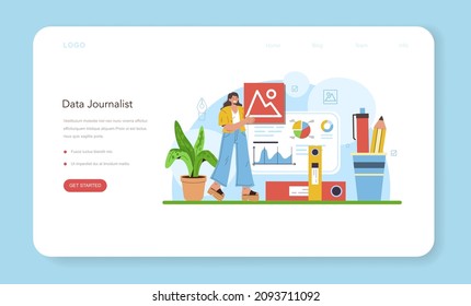 Data Journalism Or Data-driven Journalism Web Banner Or Landing Page. Big Data Filtering And Analysis. Chart And Graph, Diagram Research. Data Based Storytelling. Flat Vector Illustration