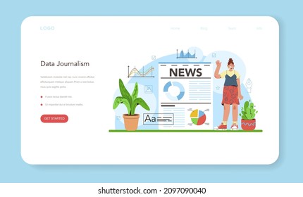 Data Journalism Or Data-driven Journalism Web Banner Or Landing Page. Big Data Filtering And Analysis. Chart And Graph, Diagram Research. Data Based Storytelling. Flat Vector Illustration