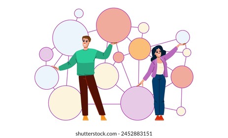 data knowledge graph vector. information search, engine semantic, entity relationship data knowledge graph character. people flat cartoon illustration