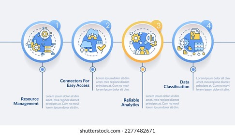 Data lake architecture circle infographic template. Server. Data visualization with 4 steps. Editable timeline info chart. Workflow layout with line icons. Lato-Bold, Regular fonts used