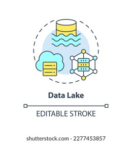 Data lake concept icon. Digital storage. Raw format of information. Data repository abstract idea thin line illustration. Isolated outline drawing. Editable stroke. Arial, Myriad Pro-Bold fonts used