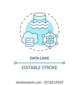 Data lake turquoise concept icon. Digital storage. Raw format. Data repository abstract idea thin line illustration. Isolated outline drawing. Editable stroke. Arial, Myriad Pro-Bold fonts used