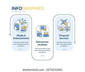 Data lake use cases blue rectangle infographic template. Industries. Data visualization with 3 steps. Editable timeline info chart. Workflow layout with line icons. Lato-Bold, Regular fonts used