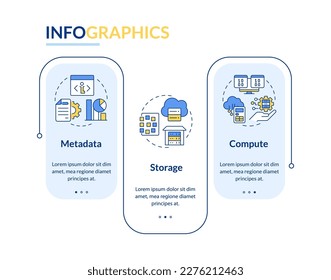 Data lake and warehouse blue rectangle infographic template. Differences. Data visualization with 3 steps. Editable timeline info chart. Workflow layout with line icons. Lato-Bold, Regular fonts used