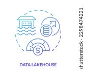 Data lakehouse blue gradient concept icon. Lake and warehouse combination. Data repository abstract idea thin line illustration. Isolated outline drawing. Myriad Pro-Bold font used