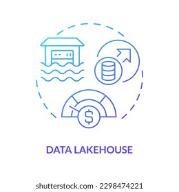 Data lakehouse blue gradient concept icon. Lake and warehouse combination. Data repository abstract idea thin line illustration. Isolated outline drawing. Myriad Pro-Bold font used