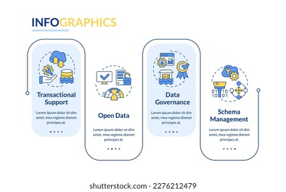 Plantilla de infografía de rectángulo azul del lago de datos. Arquitectura. Visualización de datos con 4 pasos. Gráfico de información de línea de tiempo editable. Diseño de flujo de trabajo con iconos de línea. Lato-Bold, fuentes regulares usadas