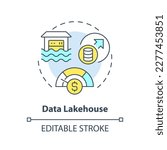Data lakehouse concept icon. Lake and warehouse combination. Data repository abstract idea thin line illustration. Isolated outline drawing. Editable stroke. Arial, Myriad Pro-Bold fonts used
