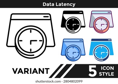 Data Latency icon for representing transmission delay systems, information lag measurement, and network performance concepts. Line, Filled, Color, Dualtone style.
