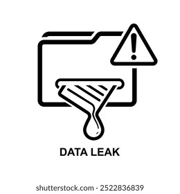 Datenleck-Symbol.Das schwarze Datenleck-Symbol einzeln auf der Vektorgrafik im Hintergrund.