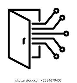 Data Leak Icon. Digital circuit line with open door. Line vector. Isolate on white background.