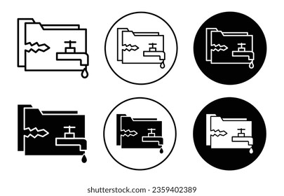 Data Leak icon. Online file security breach symbol. Private folder hack vector. Document privacy break sign.