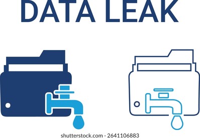 Data leak icons, Line art icons design including cloud computing, IT manager, big data, data analytics, internet, network security, and more. Solid vector icons collection