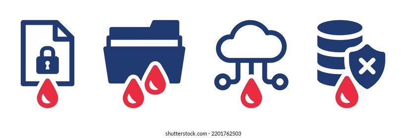 Symbol für Datenleckage eingestellt. Datei und Ordner mit Datenleck oder Symbol für ein Bruch-Zeichen. Vektorgrafik.