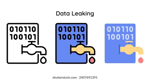 Data Leaking Icon Related to Cyber Security, File, Document. Line, Line Color, Flat Style