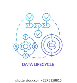 Data lifecycle blue gradient concept icon. Information usage stages. Phases of database process abstract idea thin line illustration. Isolated outline drawing. Myriad Pro-Bold font used